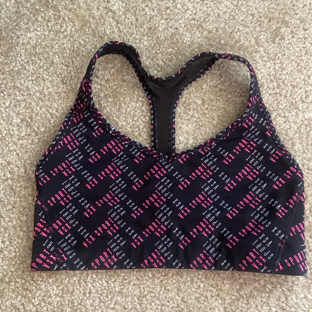 Victoria’s Secret VSX VS sport black logo print size Small sports bra racerback